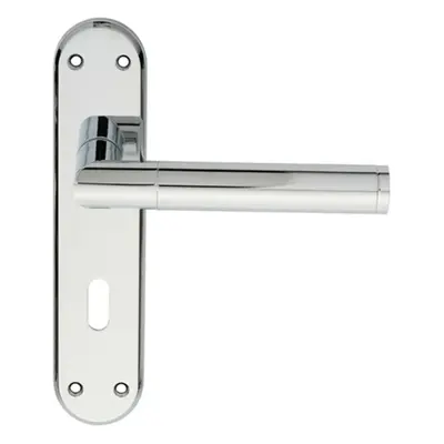 Round Bar Lever on Lock Backplate Door Handle x 40mm Polished Chrome