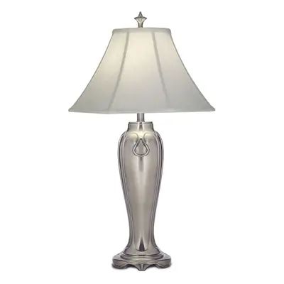 Table Lamp Silvered Look Off White Silk Shantung Shade Nickel LED E27 60W