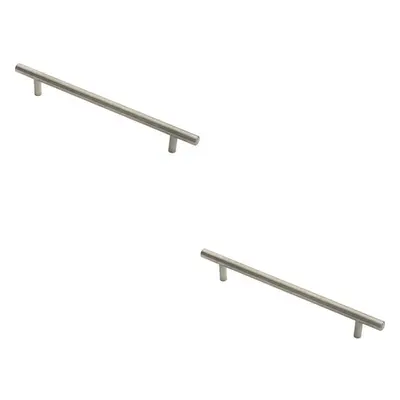 2x Round T Bar Pull Handle x 10mm 160mm Fixing Centres Stainless Steel