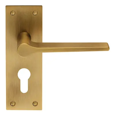 PAIR Flat Straight Lever on Slim Euro Lock Backplate x 50mm Antique Brass