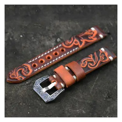 (orange, 22mm) Watch Band 20mm 22mm Vintage Leather Carved Embossed Watch Straps For Panerai Wat