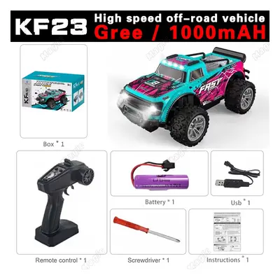 (Green 1000mah) 1:20 Model RC Car With LED Light 2.4G High Speed Off-road KF24 KF23 Remote Contr