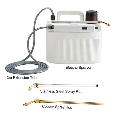 (White) 5L Garden Battery Spray With 3m Water Inlet Pipe And Rods Green Grass Lawn/Flower Spray 