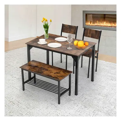 (Brown) WestWood Compact Dining Table and Chairs Bench Set 4PCS Wooden Kitchen Home