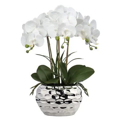 (White) Decorative orchid bonsai fake flowers real touch orchid artificial flowers in silver cer