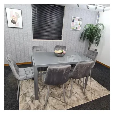 Dining Table and Chairs Grey Glass Velvet Chairs Dining Furniture