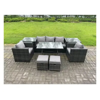 Fimous Rattan Outdoor Furniture Sofa Garden Dining Set with Dining Table Armchairs Side Tables S