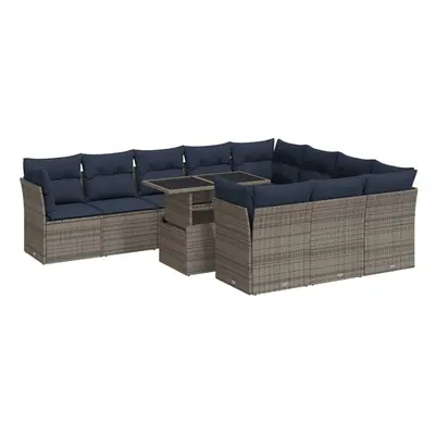 vidaXL Piece Garden Sofa Set with Cushions Grey Poly Rattan Acacia