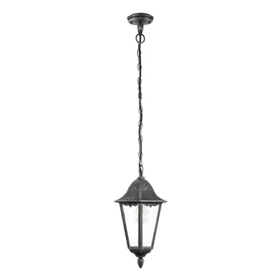 IP44 Outdoor Pendant Light Black & Silver Patina x 60W E27 Bulb Porch Lamp