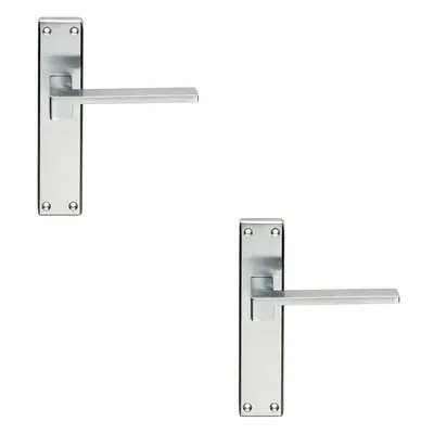 2x PAIR Flat Straight Lever on Latch Backplate Handle x 40mm Satin Chrome