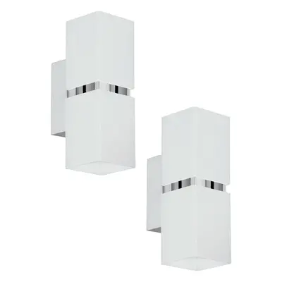 2 PACK Wall Light Colour Chrome Plated Steel White Square Shape Shade GU10 3.3W