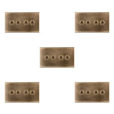 5 PACK Gang Quad Retro Toggle Light Switch SCREWLESS ANTIQUE BRASS 10A Way