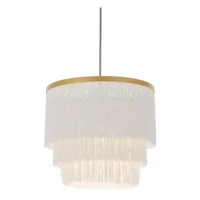 Matt Gold Ceiling Pendant Light Fitting - White Tassels - Diffused Light Effect