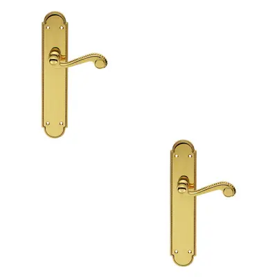 2x PAIR Beaded Pattern Handle on Latch Backplate x 50mm Polished Brass