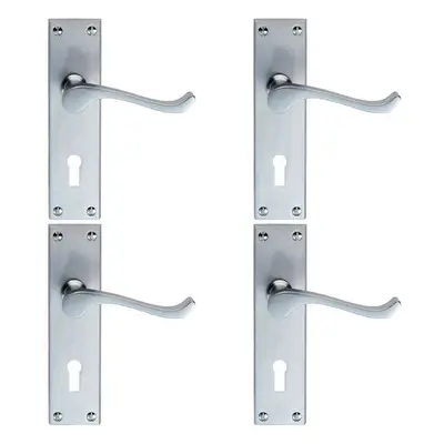 4x Victorian Scroll Handle on Rectangular Lock Backplate x 41mm Satin Chrome