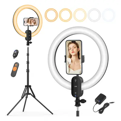 12 Inch Ring Light with Tripod and Phone Holder, Inch/190cm LED Ring Light Built-in 2800mAh Batt