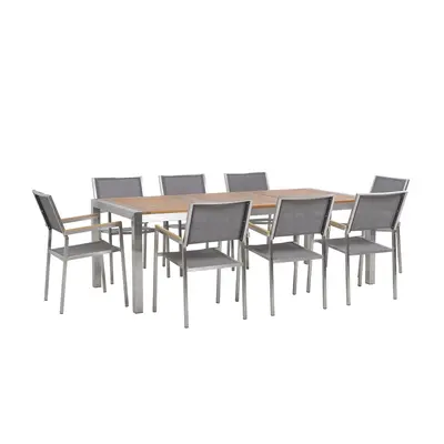 8 Seater Garden Dining Set Eucalyptus Wood Top with Grey Chairs GROSSETO