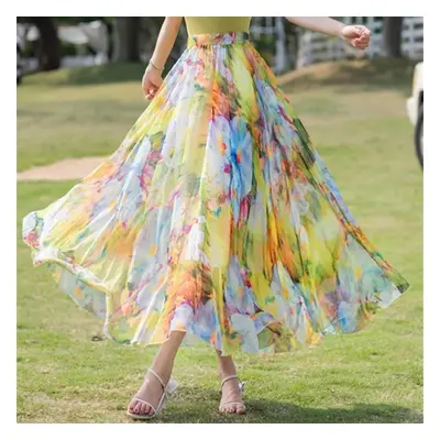 (as the picture, L) Tooxika Chiffon Skirt, Floral Holiday Style Beach Skirt