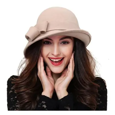 (khaki) Party Formal Headwear Fashion Asymmetric Bowknot 100% Wool Felt Hats