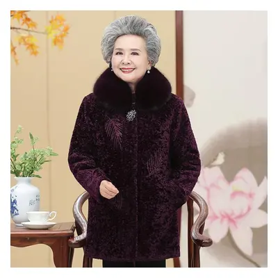 (as the picture, 5XL) Winter Elderly Clothing, Grandma&apos;s Outfit, Imitation Sheep Cut Down C