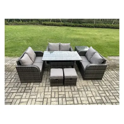 Fimous Seater Outdoor Rattan Garden Furniture Set with Patio Rectangular Dining Table Love Sofa 