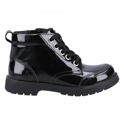 (8 (Adults'), Black) Jolie Patent SNR Black Girls Lace Up School Shoes