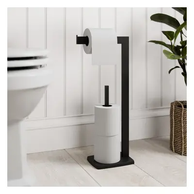 Purefino Black Freestanding Toilet Roll Holder Bathroom Paper Storage Holders