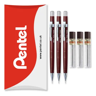 (0.3mm) Pentel P200 Automatic Mechanical Pencils - HB Lead - With Refills - Pack of