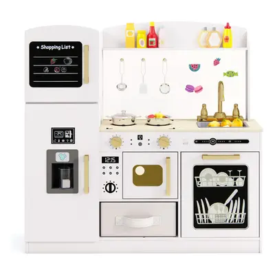 Wooden Kitchen Playset Kids Pretend Play Kitchen With Chalkboard-White