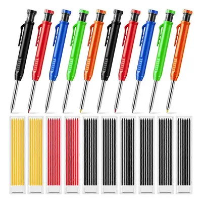 10 Pcs Solid Carpenter Pencils with Pcs Refills Long Nosed Deep Hole Mechanical Pencil Marker Co