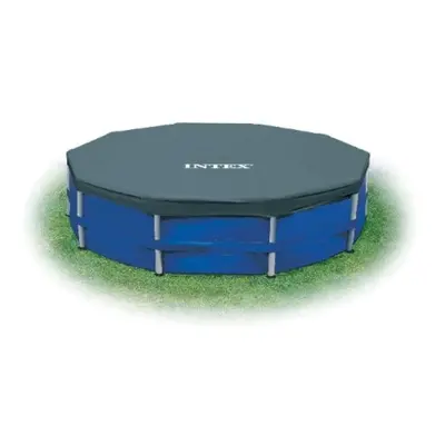 INTEX 28032E Pool Cover: for 15ft Round Metal Frame Pools - Includes Rope Tie - Drain Holes - 10