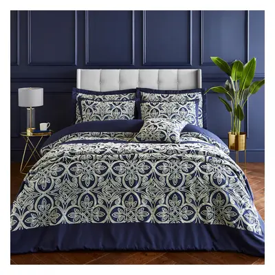 Catherine Lansfield Flock Trellis Single Duvet Cover Set Navy Blue