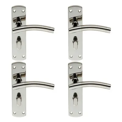 4x Curved Lever on Bathroom Backplate Handle x 44mm Polished & Satin Steel