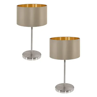 2 PACK Table Lamp Colour Satin Nickel Steel Shade Taupe Gold Fabric E27 1x60W