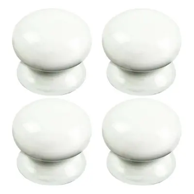 4x Round Porcelain Cupboard Door Knob 43mm Diameter White Antique Cabinet Handle