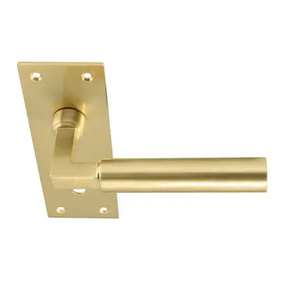 PAIR Round Bar Handle on Slim Lock Backplate x 50mm Satin Brass