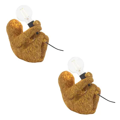 2 PACK Vintage Gold Sloth Table Light - Resin Figure - Matt Black Lamp Holder