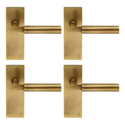 4x PAIR Round Bar Handle on Slim Latch Backplate x 50mm Antique Brass