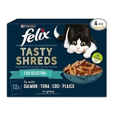 Tasty Shreds Cat Food Fish Selection in Gravy 12x80 g (Pack of 4)