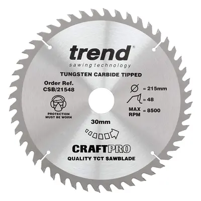 Trend CSB/21548 Craft Pro Trimming Crosscut TCT Circular Saw Blade, 215mm x Teeth x 30mm Bore, T