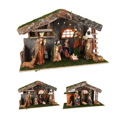 LED Traditional Christmas Nativity Set & Detailed Figures Stable Crib Scene