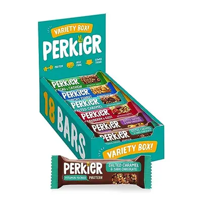 Perkier Variety Box Snack Bars (18 Pack) ? Vegan ? Gluten Free ? Protein ? High Fibre ? Lower Su