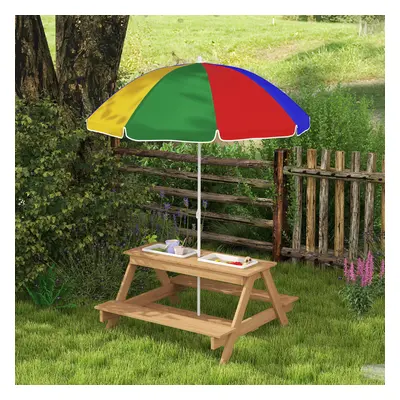 AIYAPLAY Wooden Kids Picnic Table, Sand and Water Table w/ Benches, Parasol