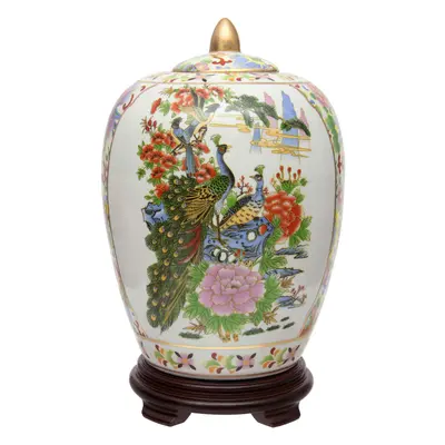 Red Lantern 11" Satsuma Birds & Flowers Porcelain Vase Jar, Multicolor