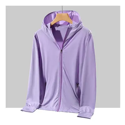 (PURPLE, S) Plus Size Summer Coat Men Hooded Quick-Drying Upf Breathable Windbreaker Summer Sun 