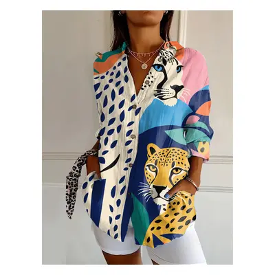 (YK1886, L) new women's long shirt summer European and American trendy half-sleeved shirt tiger 