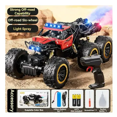 (38CM Red 6WD Spray) New 6WD Oversize Remote Control Car With Led Lights Spray 2.4G Radio RC Car