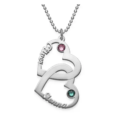 Heart in Heart Necklace with Birthstones in Sterling Silver