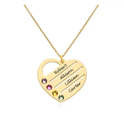 Terry Birthstone Heart Necklace with Engraved Names in 18ct Gold Vermeil