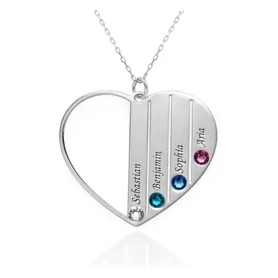 Mum Heart Pendant Necklace with Birthstones in 10ct Solid White Gold